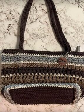 The Sak Crochet Stripe Tote in Brown, Tan and Gray